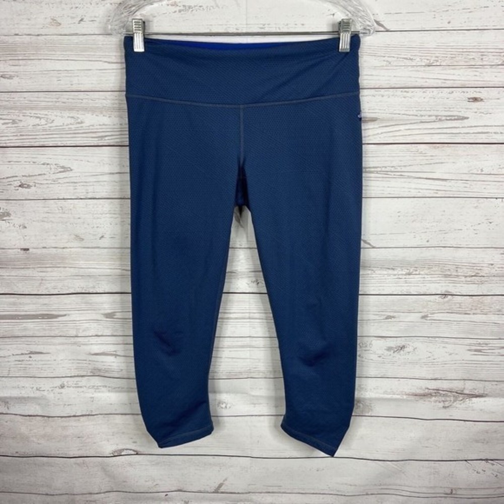 prAna Misty Knickers Capri Leggings Size Medium Blue Pull-On Ruched Detail